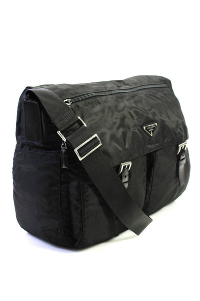 Prada Womens Solid Black Buckle Flap Zip Satchel Bag Handbag