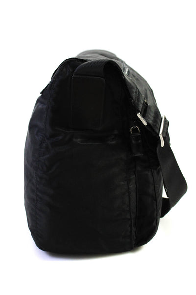 Prada Womens Solid Black Buckle Flap Zip Satchel Bag Handbag