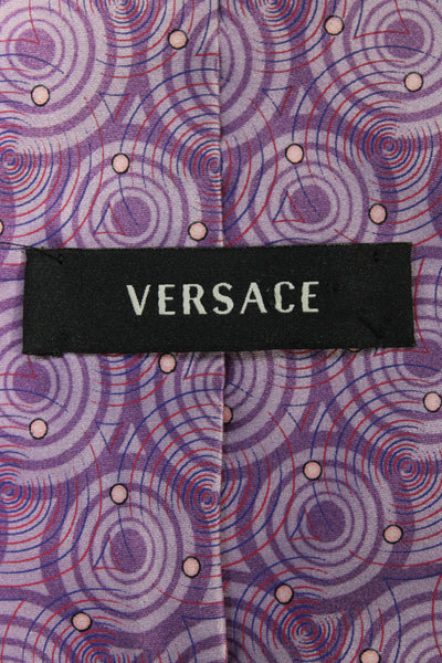 Versace Mens Silk Satin Novelty Circular Printed Classic Neck Tie Purple Size OS