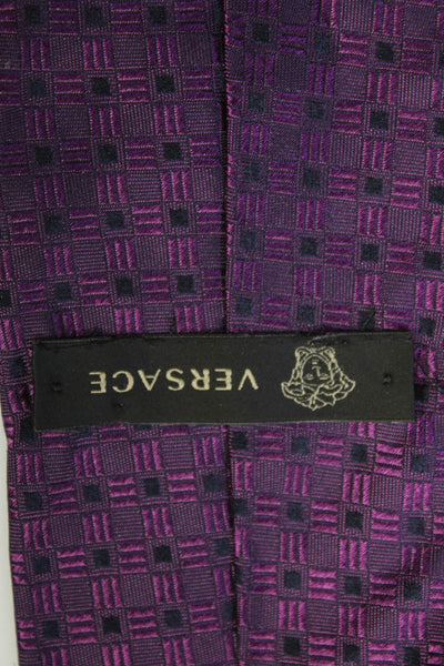 Versace Mens Satin Geometric Novelty Printed Classic Neck Tie Purple Size OS