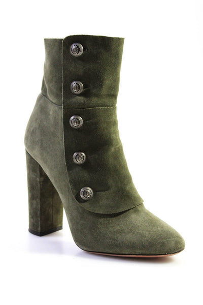 Aquazzura Womens Suede Button Ankle Boots Olive Green Size 38.5 8.5