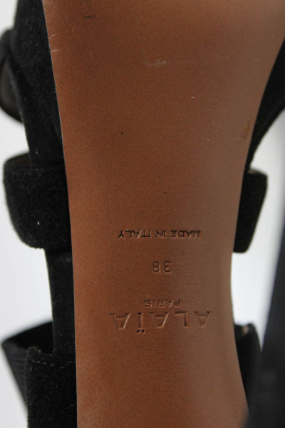 Alaia Womens Suede Strappy Platform Sandal Heels Black Size 38 8
