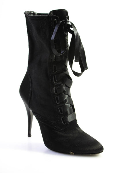 Giuseppe Balmain Womens Satin Lace Up Front Ankle Boots Black Size 38 8