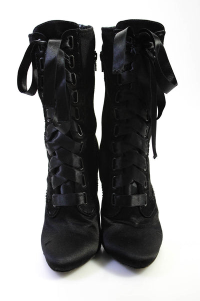 Giuseppe Balmain Womens Satin Lace Up Front Ankle Boots Black Size 38 8