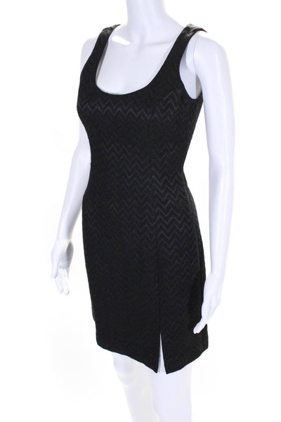 Armani Collezioni Womens Striped Textured Darted Midi Sheath Dress Black Size 2
