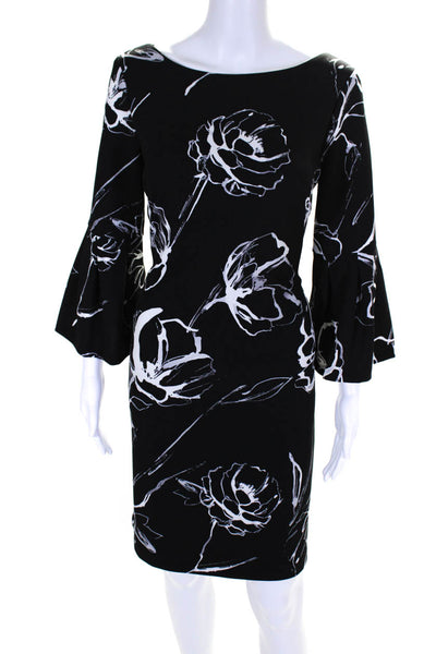 Lauren Ralph Lauren Womens Black Floral Bell 3/4 Sleeve Shift Dress Size 10