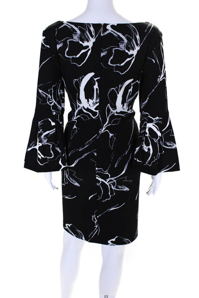 Lauren Ralph Lauren Womens Black Floral Bell 3/4 Sleeve Shift Dress Size 10