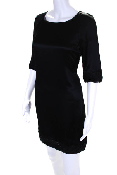 Elie Tahari Womens Black Silk Tie Back Crew Neck 3/4 Sleeve A-Line Dress Size S