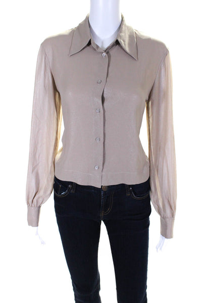 Peserico Womens Gittery Beige Long Sleeve Button Down Blouse Top Size 42