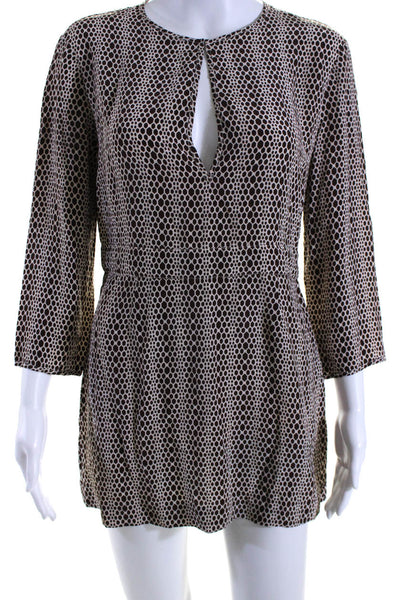 Tory Burch Womens Silk Geometric Print A Line Mini Dress White Brown Size 8