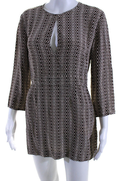 Tory Burch Womens Silk Geometric Print A Line Mini Dress White Brown Size 8