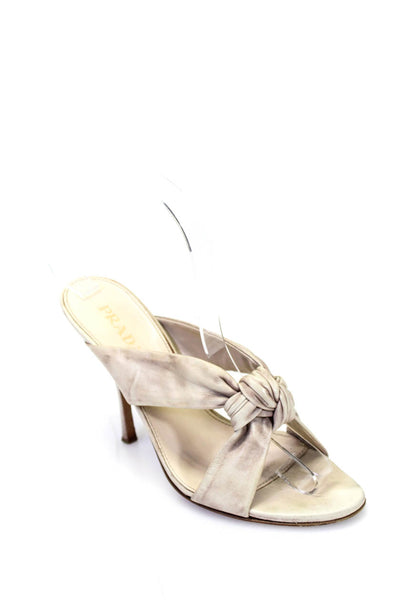 Prada Womens Leather Twist Knot Slide On Sandal Heels White Size 37.5 7.5