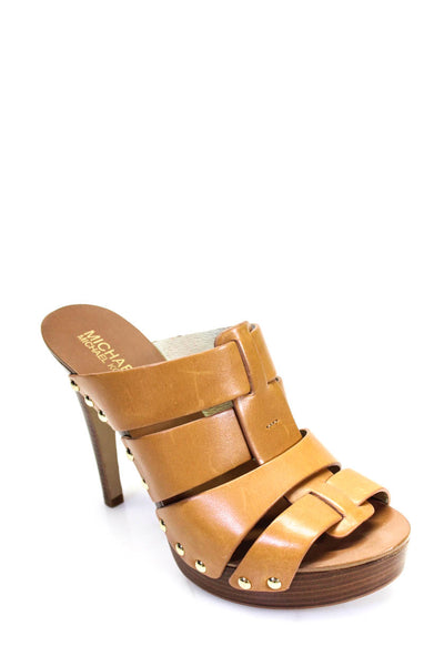 Michael Michael Kors Womens Leather Sandal Heels Brown Size 7.5 Medium