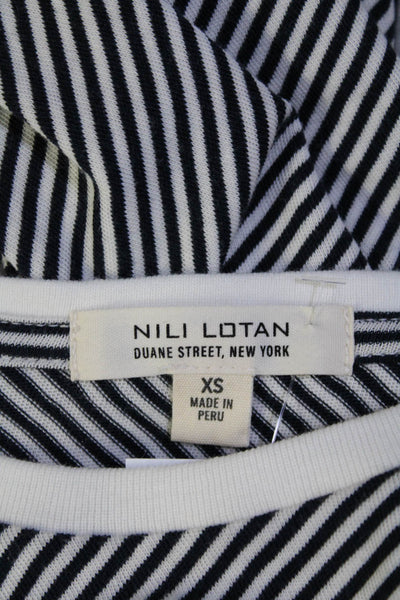 Nili Lotan Womens Black White Cotton Striped Crew Neck Tee Top Size XS