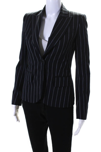 Theory Womens Wool Striped Print Long Sleeve 1 Button Blazer Jacket Blue Size 0