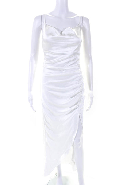 Endless Rose Womens Ruched Satin Cowl Neck Long Slip Dress White Size Small