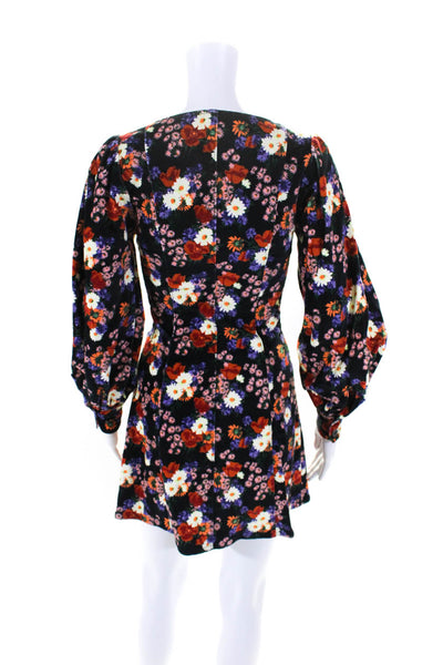 Staud Womens Long Sleeve Velvet Floral Square Neck Sheath Dress Multicolor XS