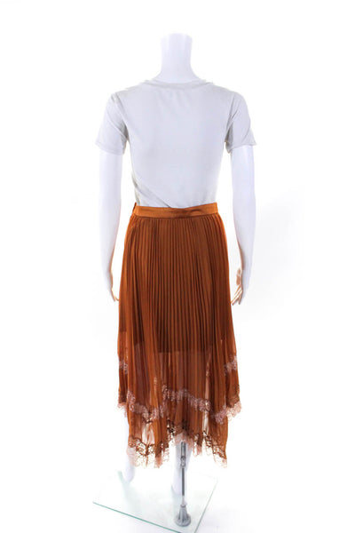 Jonathan Simkhai Womens Lace Trim Pleated Chiffon Midi A Line Skirt Brown Size 2