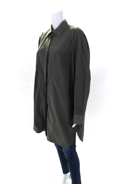 Dries Van Noten Womens Oversize Technical Weave Button Up Jacket Green Size EU34