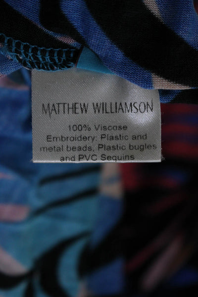 Matthew Williamson Escape Womens Crystal Scoop Neck Printed Dress Blue Size 6