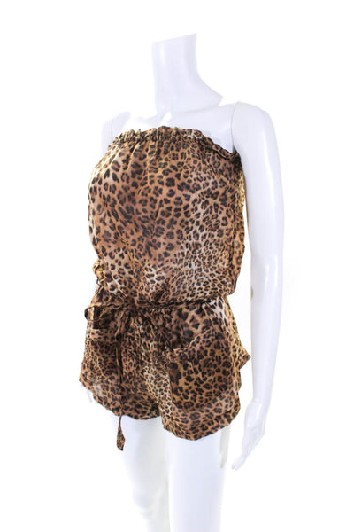 Zimmermann Womens Strapless Leopard Print Belted Romper Brown Cotton Size 2