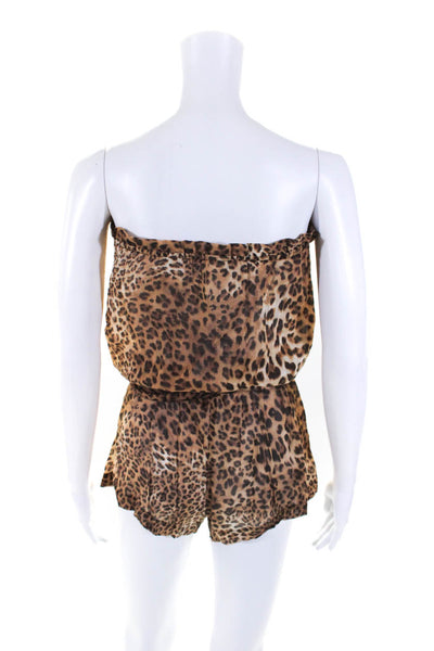 Zimmermann Womens Strapless Leopard Print Belted Romper Brown Cotton Size 2