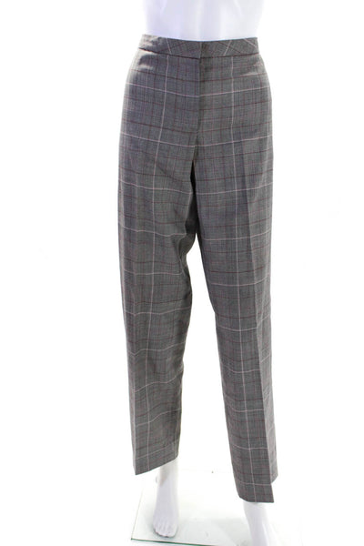 Escada Womens Plaid Print Hook & Eye Zipped Straight Leg Pants Gray Size EUR38