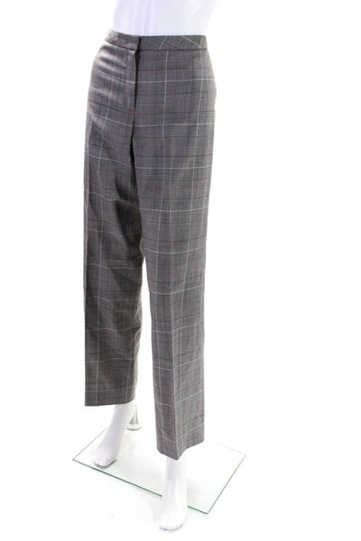 Escada Womens Plaid Print Hook & Eye Zipped Straight Leg Pants Gray Size EUR38