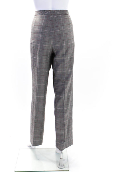 Escada Womens Plaid Print Hook & Eye Zipped Straight Leg Pants Gray Size EUR38