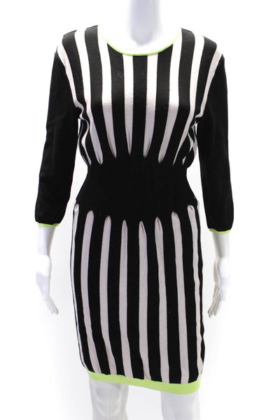 Ted Baker London Womens Long Sleeve Striped Pleated Knit Dress Black Size 4
