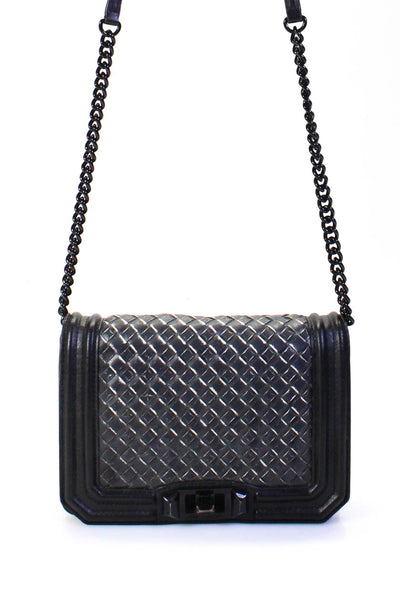 Rebecca Minkoff Womens Leather Woven Chain Strap Crossbody Bag Black Size S