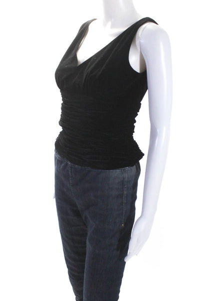 Adrianna Papell Womens Black Velour V-Neck Ruched Sleeveless Blouse Top Size 4