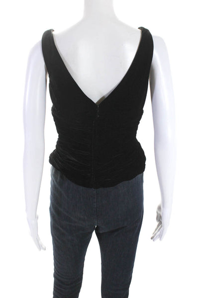 Adrianna Papell Womens Black Velour V-Neck Ruched Sleeveless Blouse Top Size 4