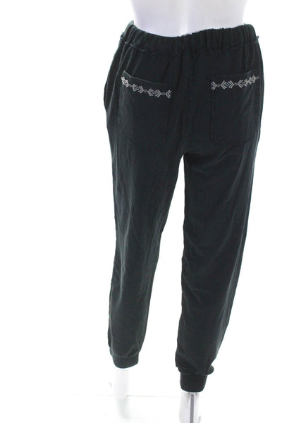 Sundance Womens Black Cotton Floral Embroidered Drawstring Sweatpants Size XS