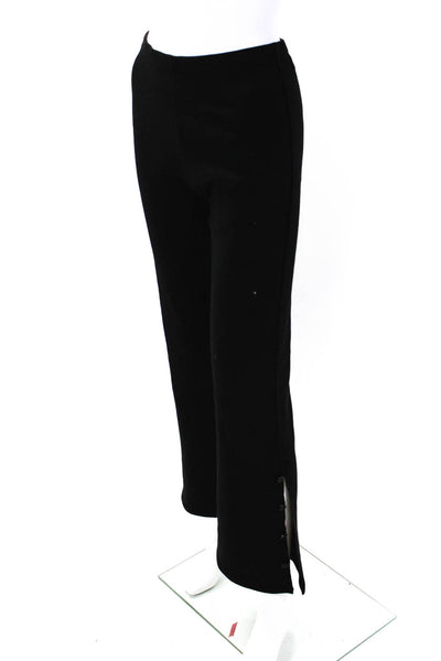 Minnie Rose Womens Elastic Waistband Button Trim Flare Leg Pants Black Small