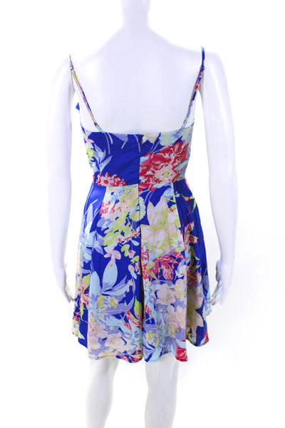 Yumi Kim Womens Floral Print V Neck A Line Dress Blue Size Extra Small