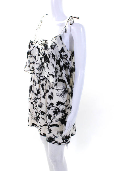 Parker Womens Silk Floral Print Sleeveless A Line Dress White Black Size Small