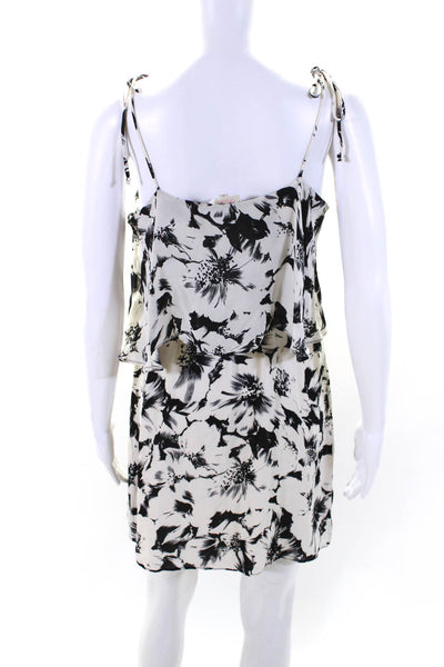 Parker Womens Silk Floral Print Sleeveless A Line Dress White Black Size Small