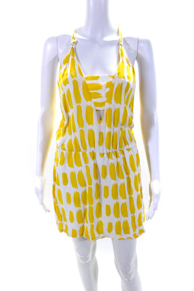 Karina Grimaldi Womens Printed A Line Dress Yellow White Size Extra Small