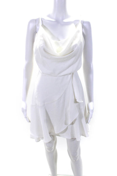 BCBG Max Azria Womens Cowl Neck Sleeveless A Line Dress White Size Small