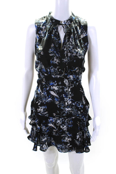 Parker Womens Floral Print Sleeveless A Line Dress Black Size Extra Small