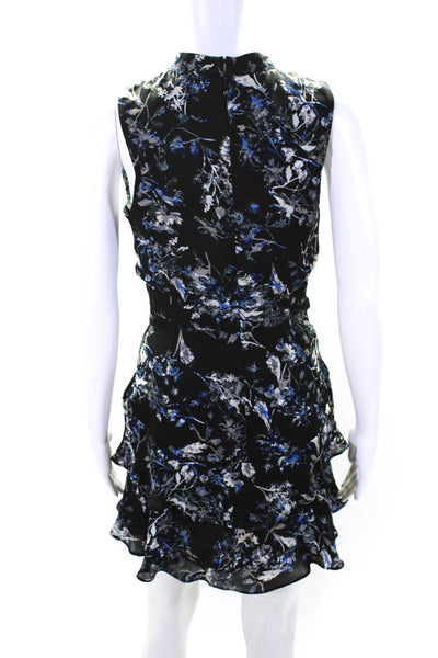 Parker Womens Floral Print Sleeveless A Line Dress Black Size Extra Small