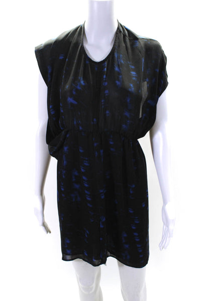 Parker Womens Abstract Print Sleeveless Dress Black Blue Size Extra Small