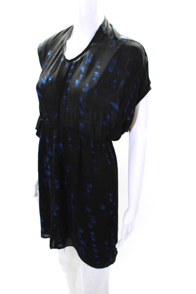 Parker Womens Abstract Print Sleeveless Dress Black Blue Size Extra Small