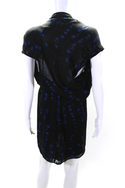 Parker Womens Abstract Print Sleeveless Dress Black Blue Size Extra Small