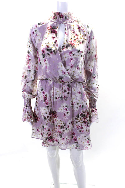 Parker Womens Silk Floral Print Long Sleeves A Line Dress Pink Size Small