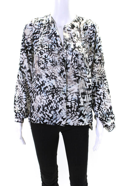 Parker Womens Abstract Print Button Down Shirt Black Blue Size Extra Small