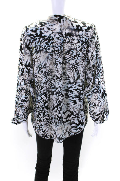 Parker Womens Abstract Print Button Down Shirt Black Blue Size Extra Small