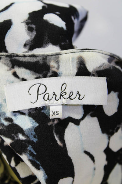 Parker Womens Abstract Print Button Down Shirt Black Blue Size Extra Small