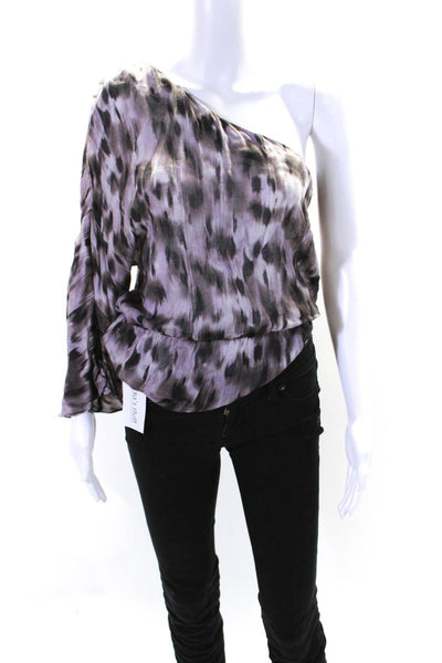 Drew Womens Ikat Print One Shoulder Blouse Purple Black Wool Size Small